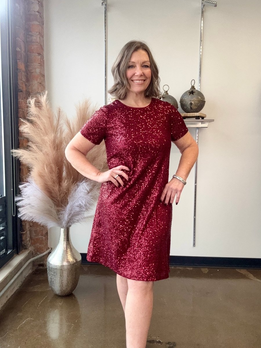 Sequin Shift Dress by Hanna + Gracie | Modish Maven Boutique Wine / S Sequin Shift Dress by Hanna + Gracie | Modish Maven Boutique Wine / S