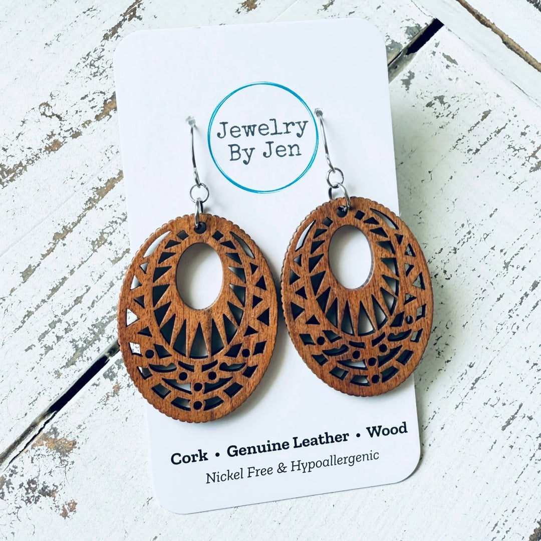 Wooden earrings on a &