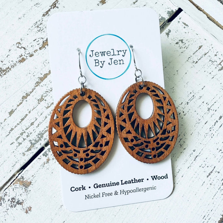 Wooden earrings on a &
