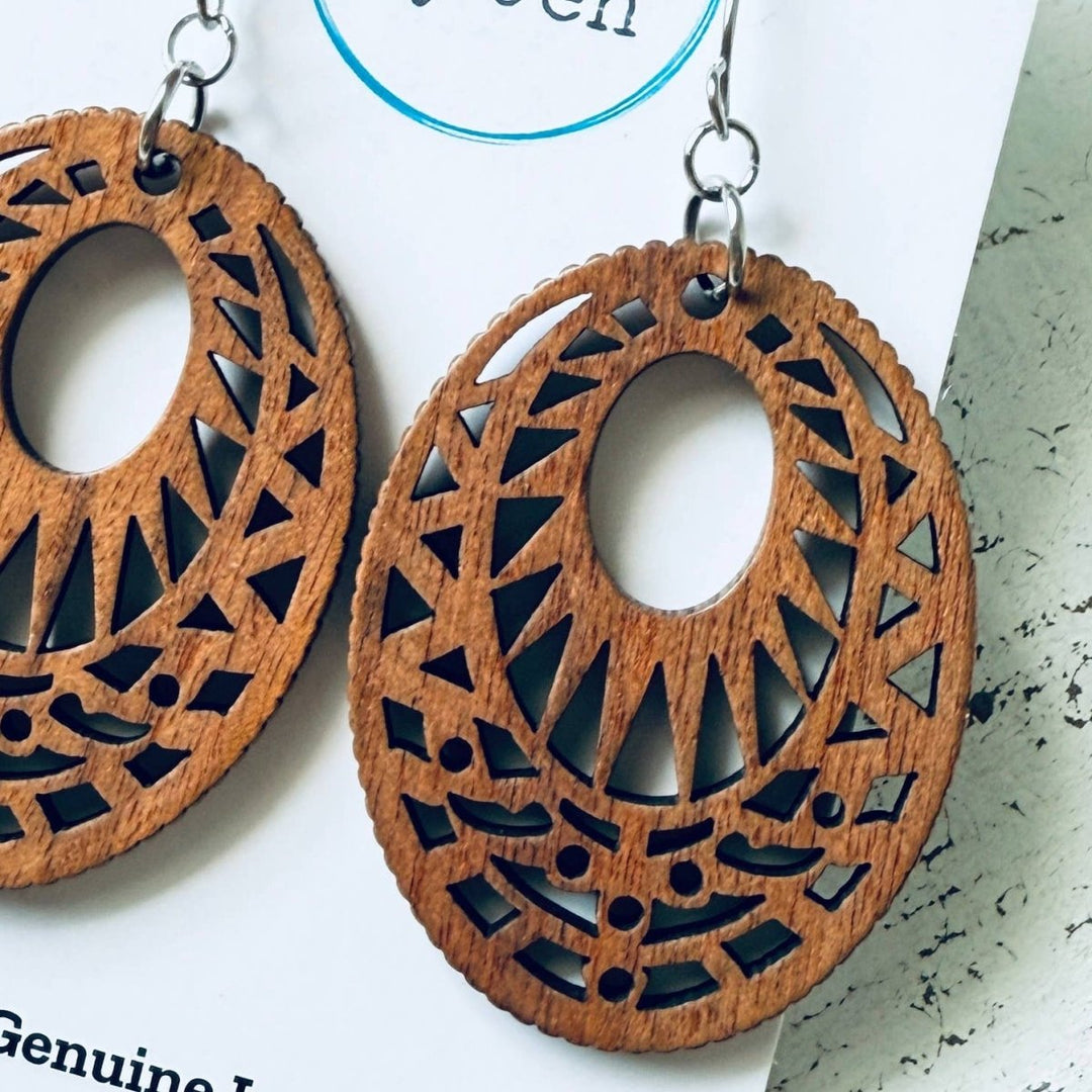 Wooden earrings on a &