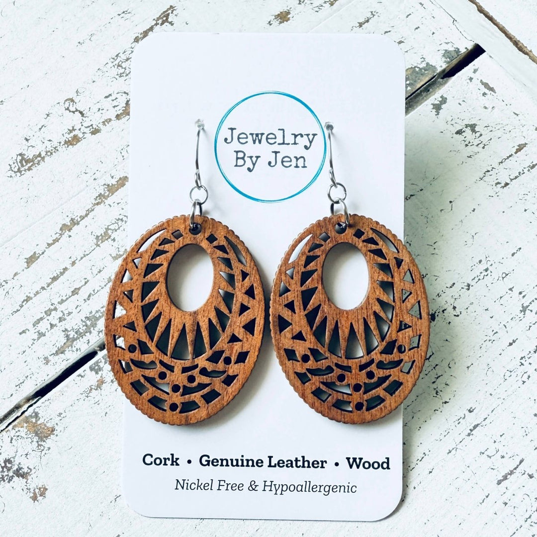 Wooden earrings on a &
